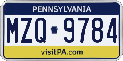 PA license plate MZQ9784