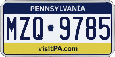 PA license plate MZQ9785