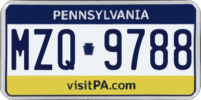 PA license plate MZQ9788
