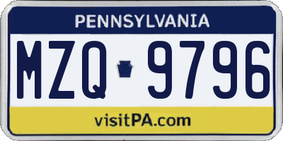 PA license plate MZQ9796