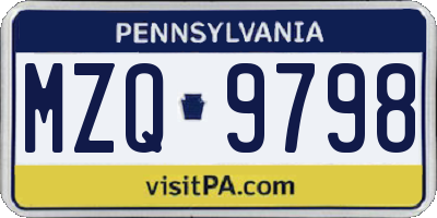 PA license plate MZQ9798