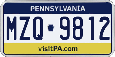 PA license plate MZQ9812