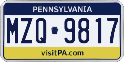 PA license plate MZQ9817