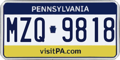 PA license plate MZQ9818