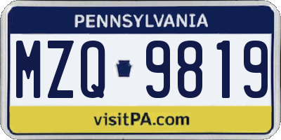 PA license plate MZQ9819