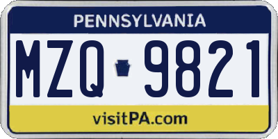 PA license plate MZQ9821