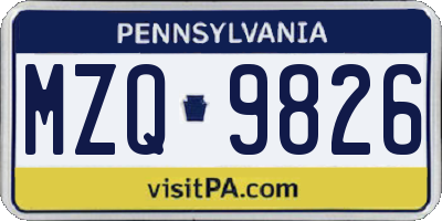 PA license plate MZQ9826