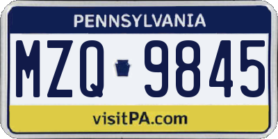 PA license plate MZQ9845