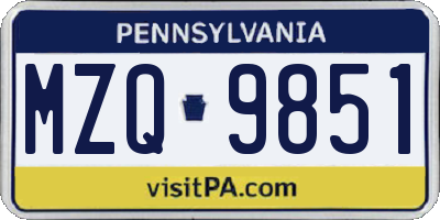 PA license plate MZQ9851
