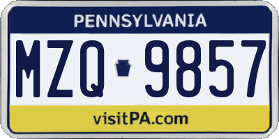 PA license plate MZQ9857