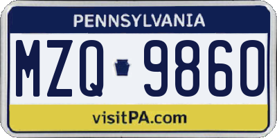 PA license plate MZQ9860