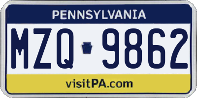 PA license plate MZQ9862
