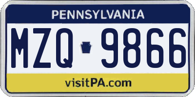 PA license plate MZQ9866