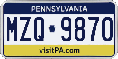 PA license plate MZQ9870