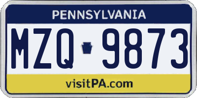 PA license plate MZQ9873