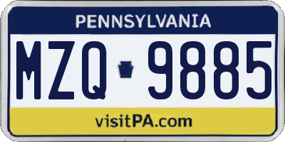 PA license plate MZQ9885