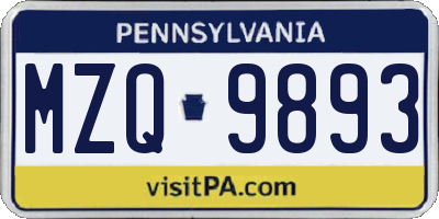 PA license plate MZQ9893