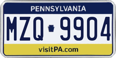 PA license plate MZQ9904