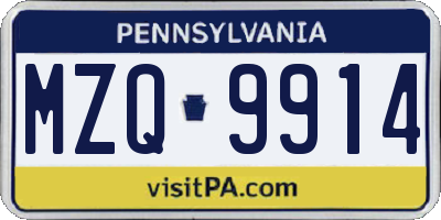 PA license plate MZQ9914