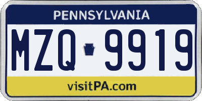 PA license plate MZQ9919