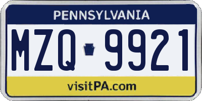 PA license plate MZQ9921