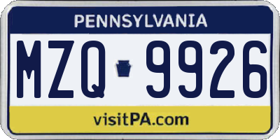PA license plate MZQ9926