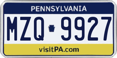 PA license plate MZQ9927