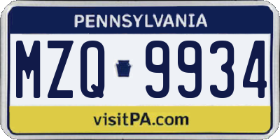 PA license plate MZQ9934