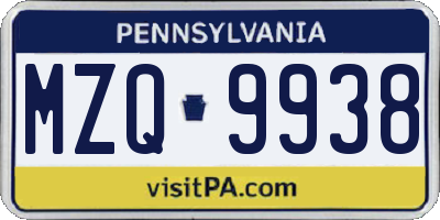 PA license plate MZQ9938