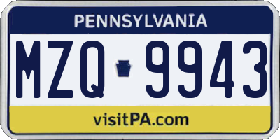 PA license plate MZQ9943