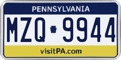PA license plate MZQ9944