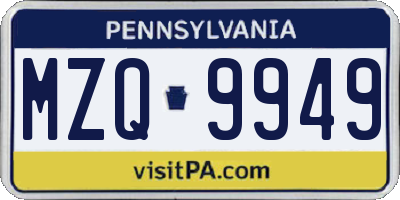 PA license plate MZQ9949