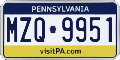 PA license plate MZQ9951