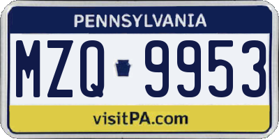 PA license plate MZQ9953
