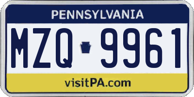 PA license plate MZQ9961