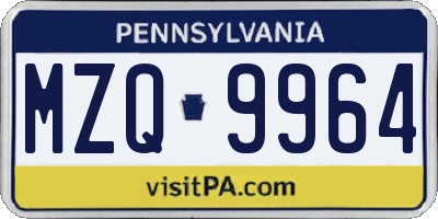 PA license plate MZQ9964
