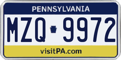 PA license plate MZQ9972