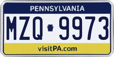 PA license plate MZQ9973