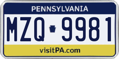 PA license plate MZQ9981