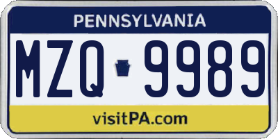 PA license plate MZQ9989