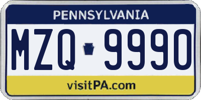 PA license plate MZQ9990