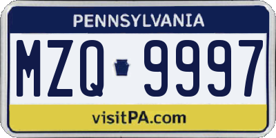 PA license plate MZQ9997