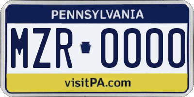 PA license plate MZR0000