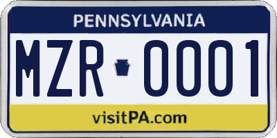 PA license plate MZR0001