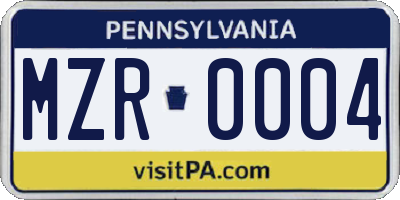 PA license plate MZR0004
