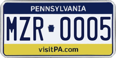 PA license plate MZR0005
