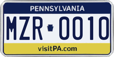 PA license plate MZR0010