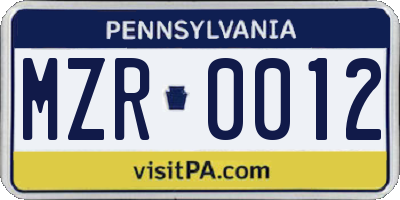 PA license plate MZR0012