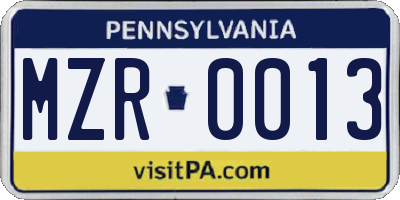 PA license plate MZR0013