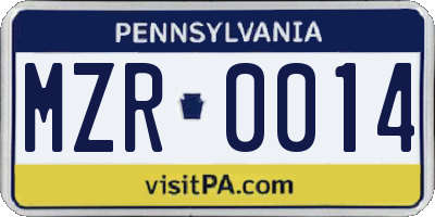 PA license plate MZR0014